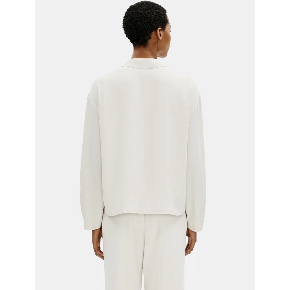 Eileen Fisher Textured Crepe Notch Collar Jacket‎ Size Medium Ivory Lyocell Boxy - Picture 2 of 10